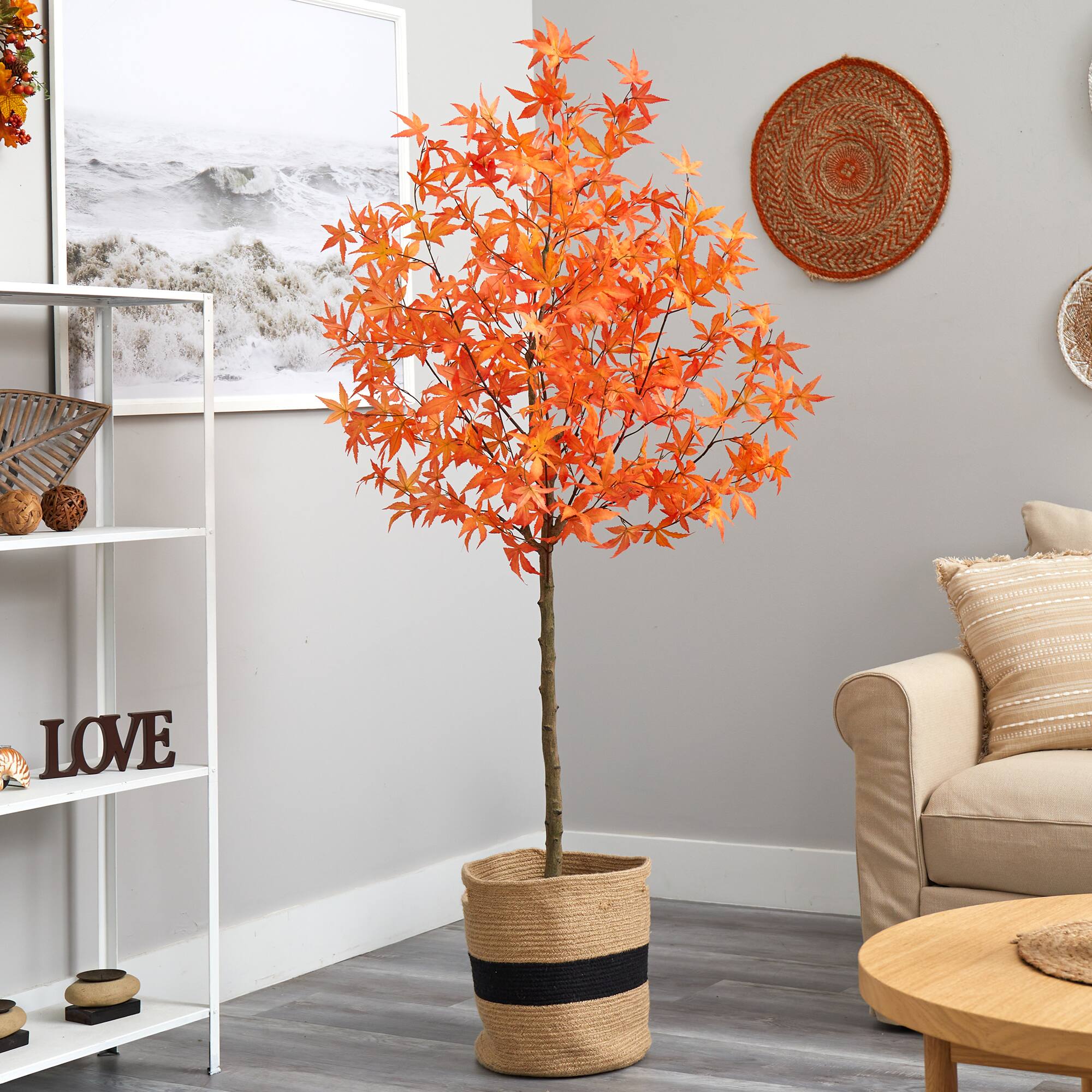 6ft. Artificial Autumn Maple Tree with Basket